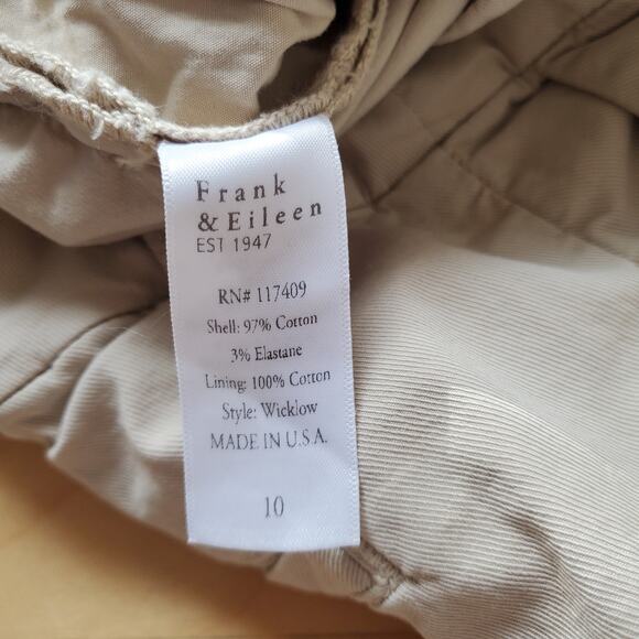 Frank & Eileen Wicklow Italian Chino Khaki Straight Leg Mid Rise Pants Size 10 - Picture 9 of 10